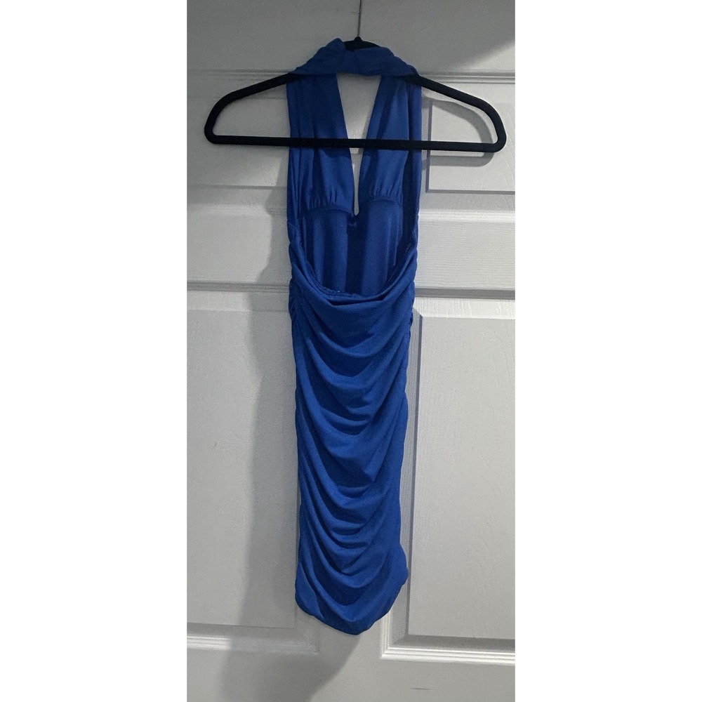 Princess Polly Jordy Halter Mini Dress Blue Ruched Women's Size 0 / Zero - Picture 2 of 9